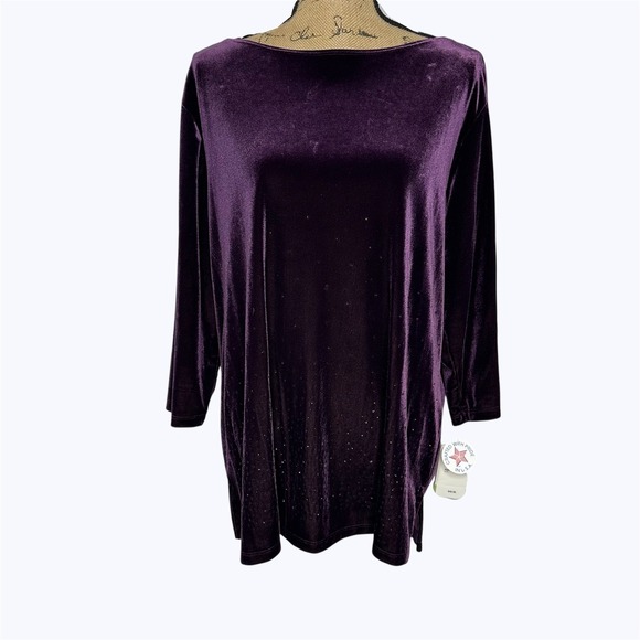 Notations Tops - Notations Velvet Top Purple Sparkle Bling‎ Formal Event Party Vintage NEW Sz 1X